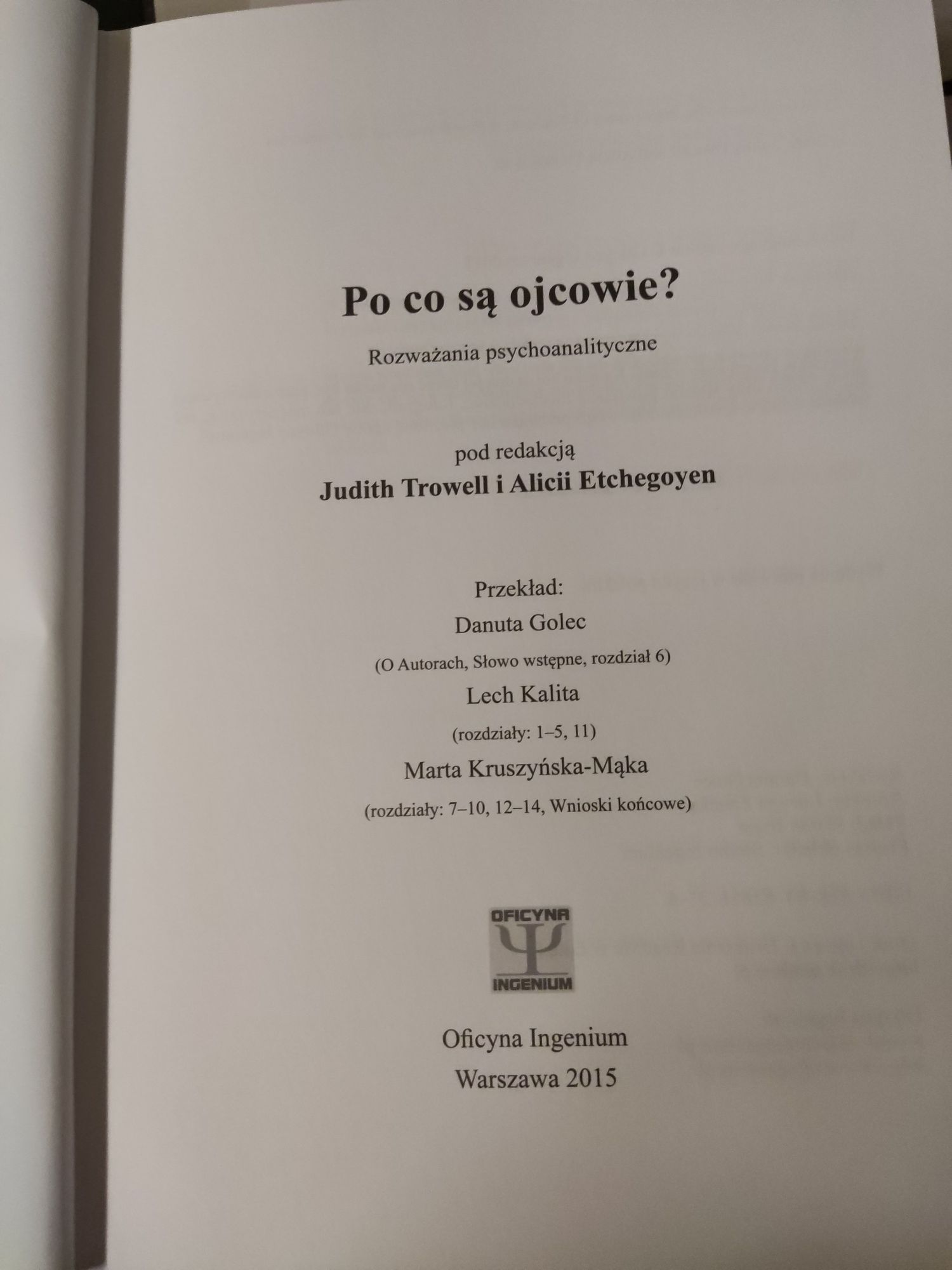 Książka po co są ojcowie? Judith Trowell i Alicii Etchegoyen