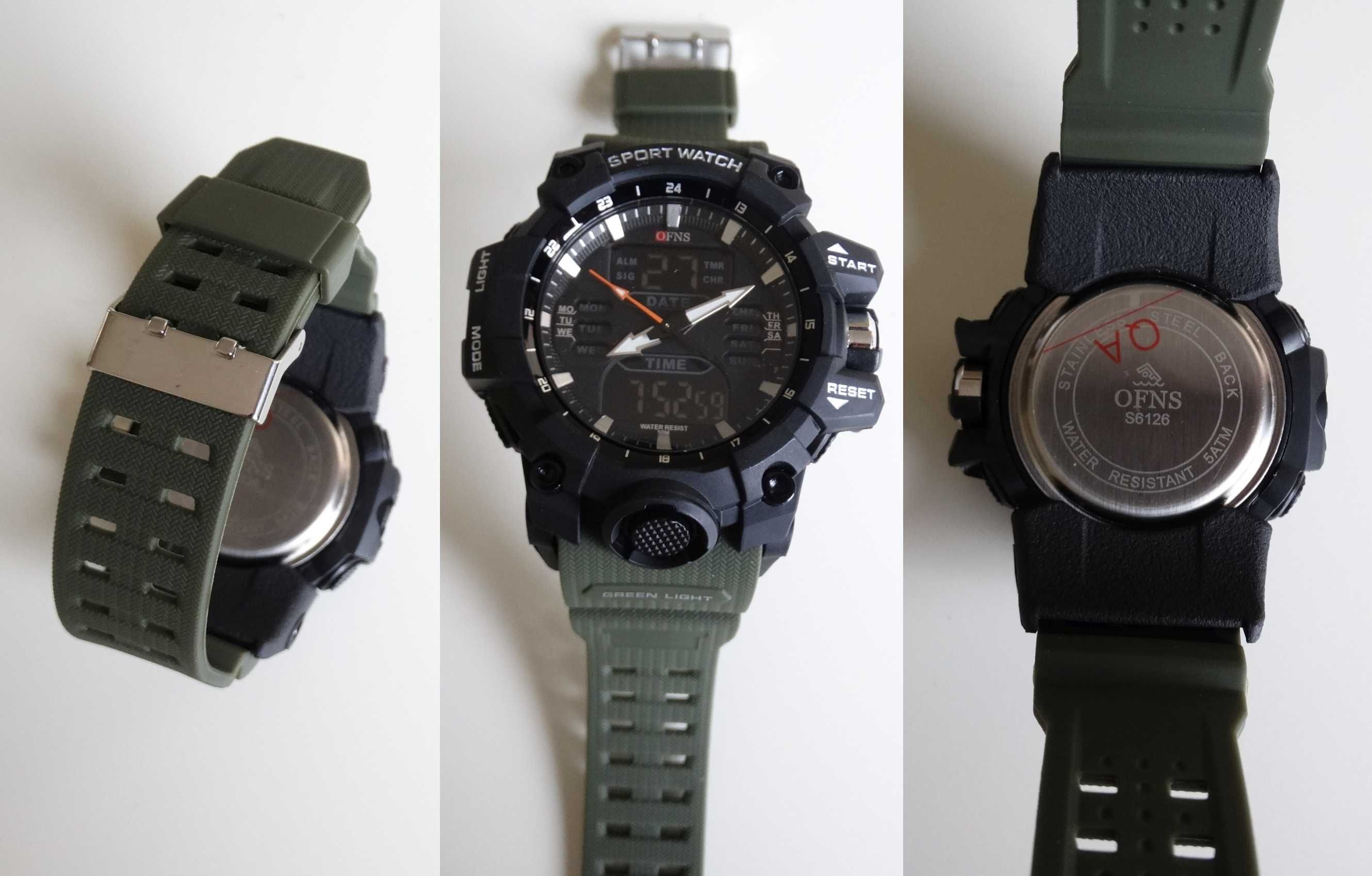Zegarek męski sportowy zielony militarny wojskowy WR50 LED cyfrowy