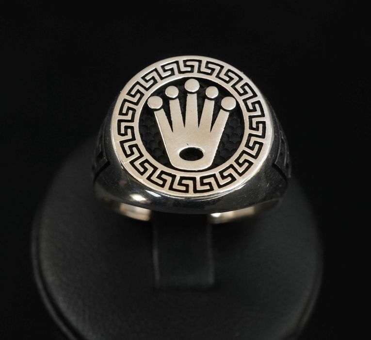 Srebro 925 - Srebrny pierścionek męski, sygnet Rolex. Roz 27