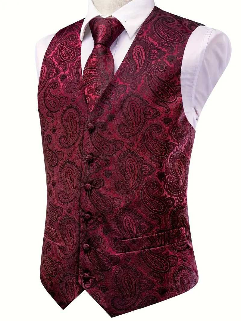 L XL Kamizelka Krawat elegancka garnituru ciemno CZERWONA z czarnym