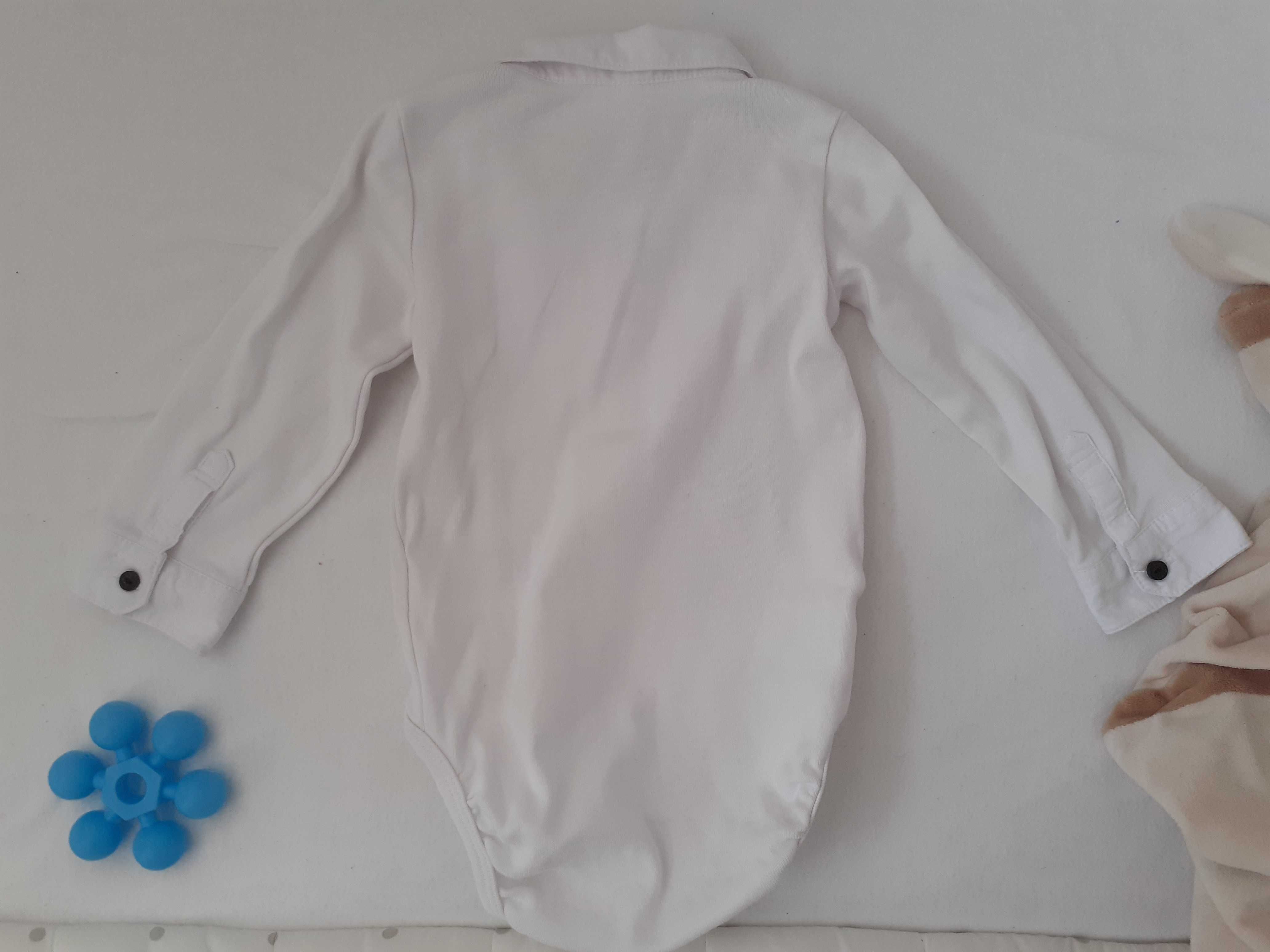 body jak koszula biała z czarną muszką + spodnie H&M 80 cm 9-12 M