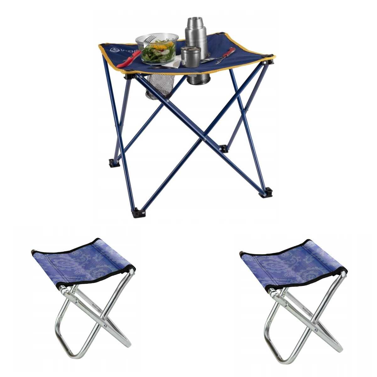 NOWY Zestaw mebli turystycznych stół krzesła składane leżaki stolik