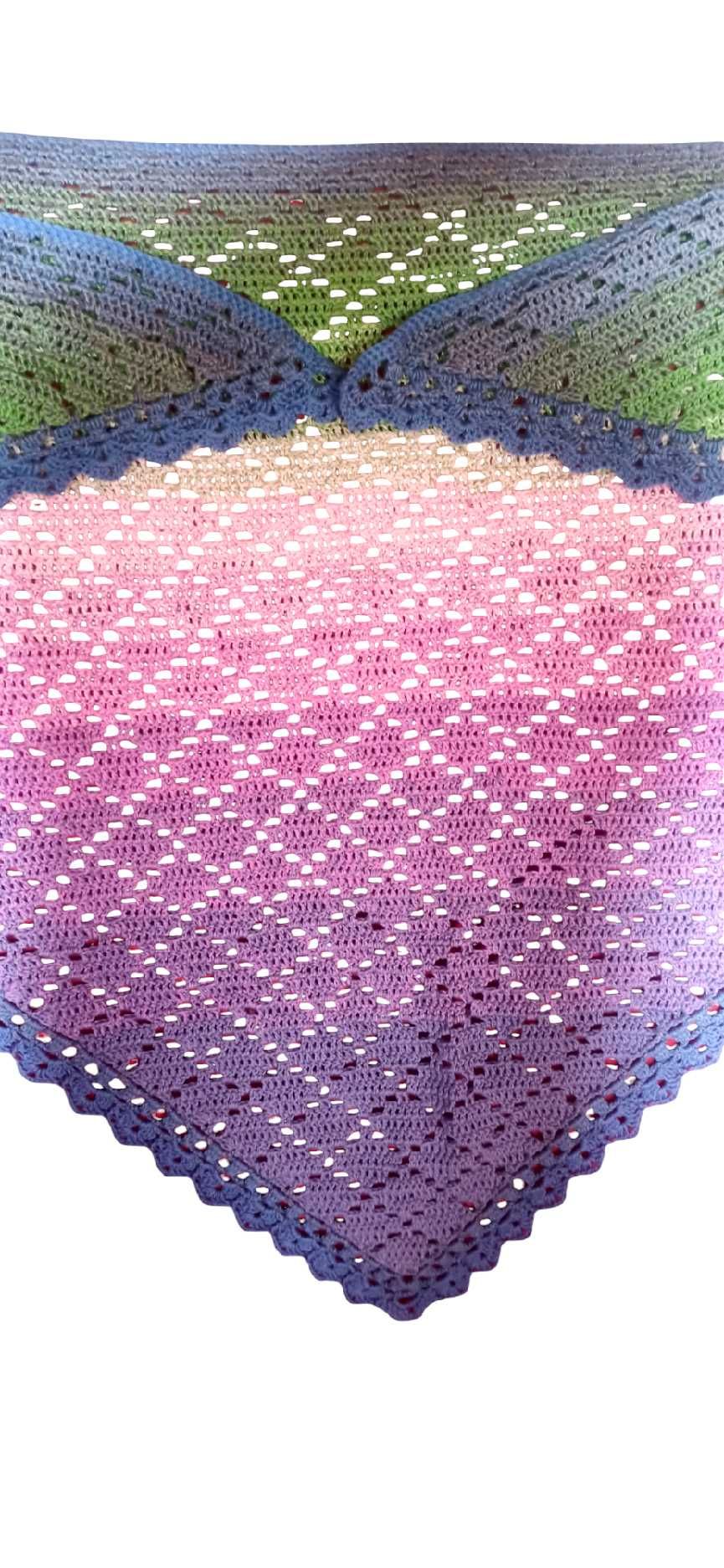 Piękna duża chusta szydełko tęcza handmade