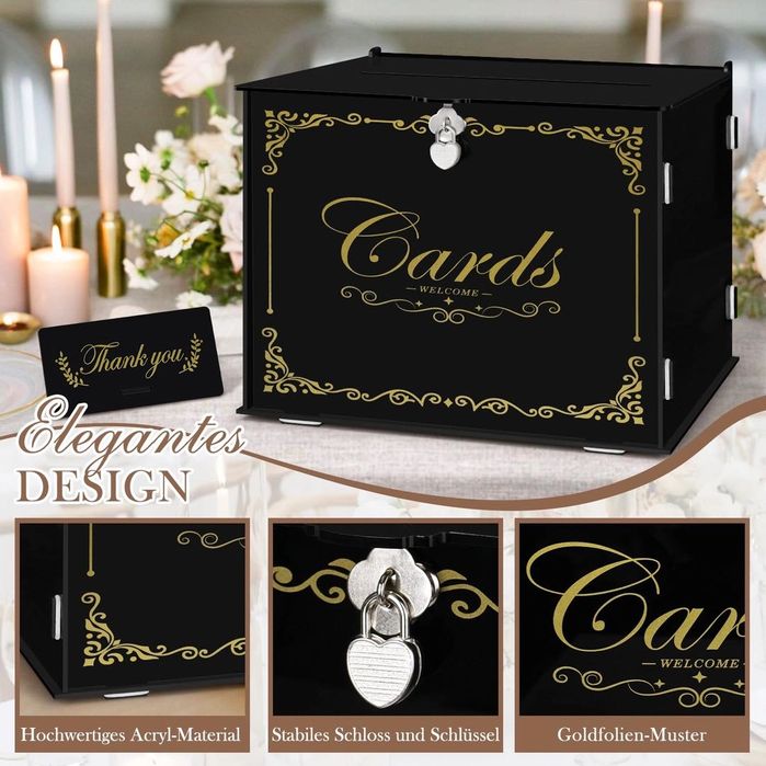 Czarne Akrylowe pudło na koperty pudełko eleganckie ślub wesele
