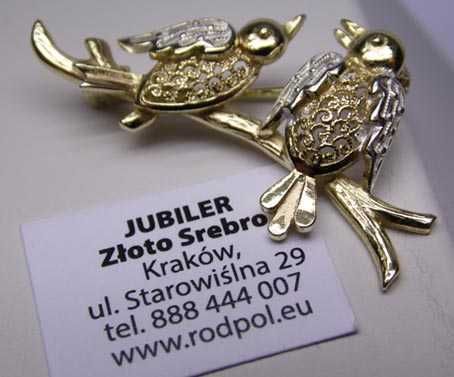 Filigranowa broszka ptaki na gałęzi srebro złocone Willi Nonnenmann