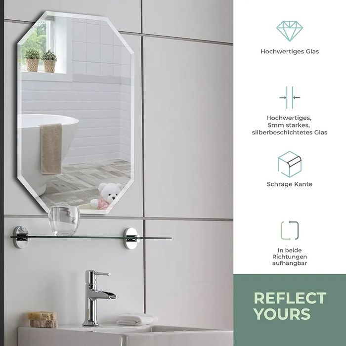 Neue Design Piękne ośmiokątne lustro łazienkowe 70x50 cm