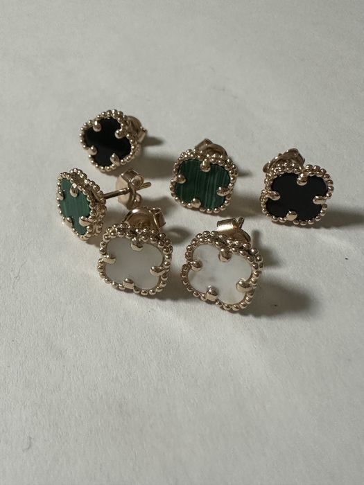 Сережки -гвіздочки, 2.01 ʼВанКліфʼ з перламутром, оніксом, малахітом