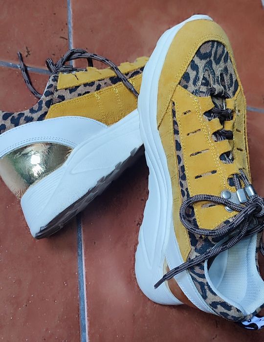 Sapatilhas 37 mostarda e leopardo