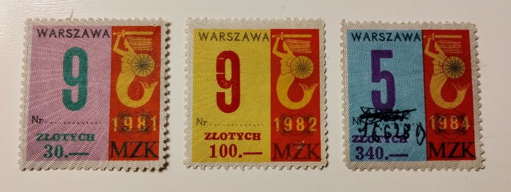 Znaczki do biletów miesięcznych MZK Warszawa PRL