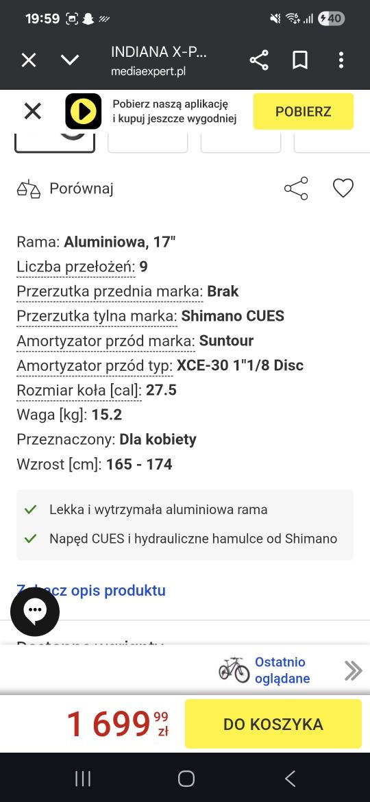 Rower górski damski Indiana