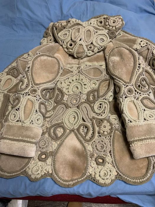 Дубленка эксклюзив Ирландское кружево, ручная работа р.50-52