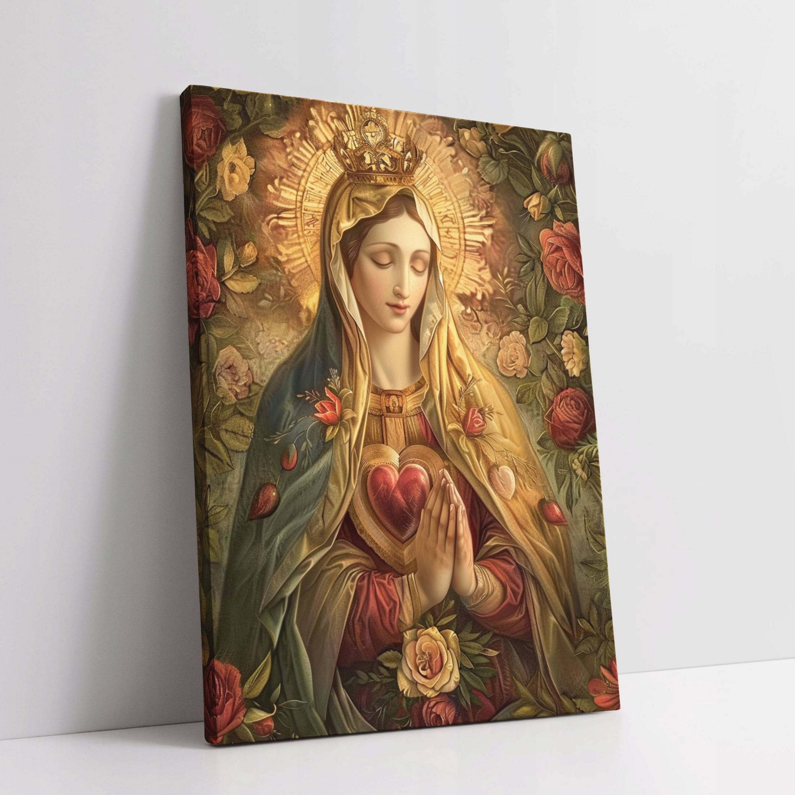 Obraz na płótnie Serce Maryi w Kwiatach 75x100 cm – sztuka sakralna