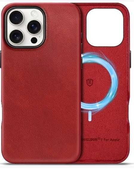 Capa d Couro p/ iPhone 16 Pro Max Vermelha com wireless Charging