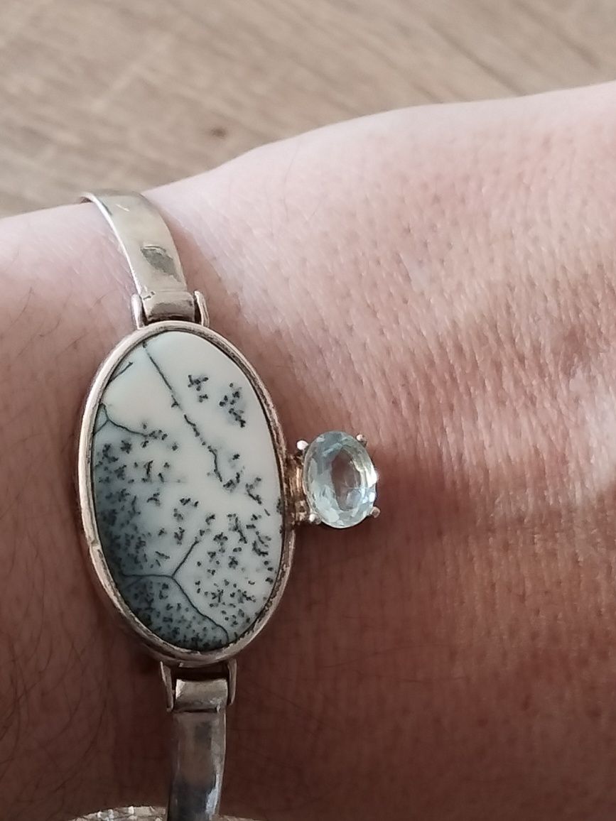 Bransoletka srebro ,agat dendrytowy i blue topaz