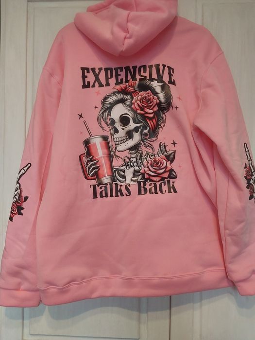 Bluza ocieplana kangur  różowa czaszka alternative goth anime Shein