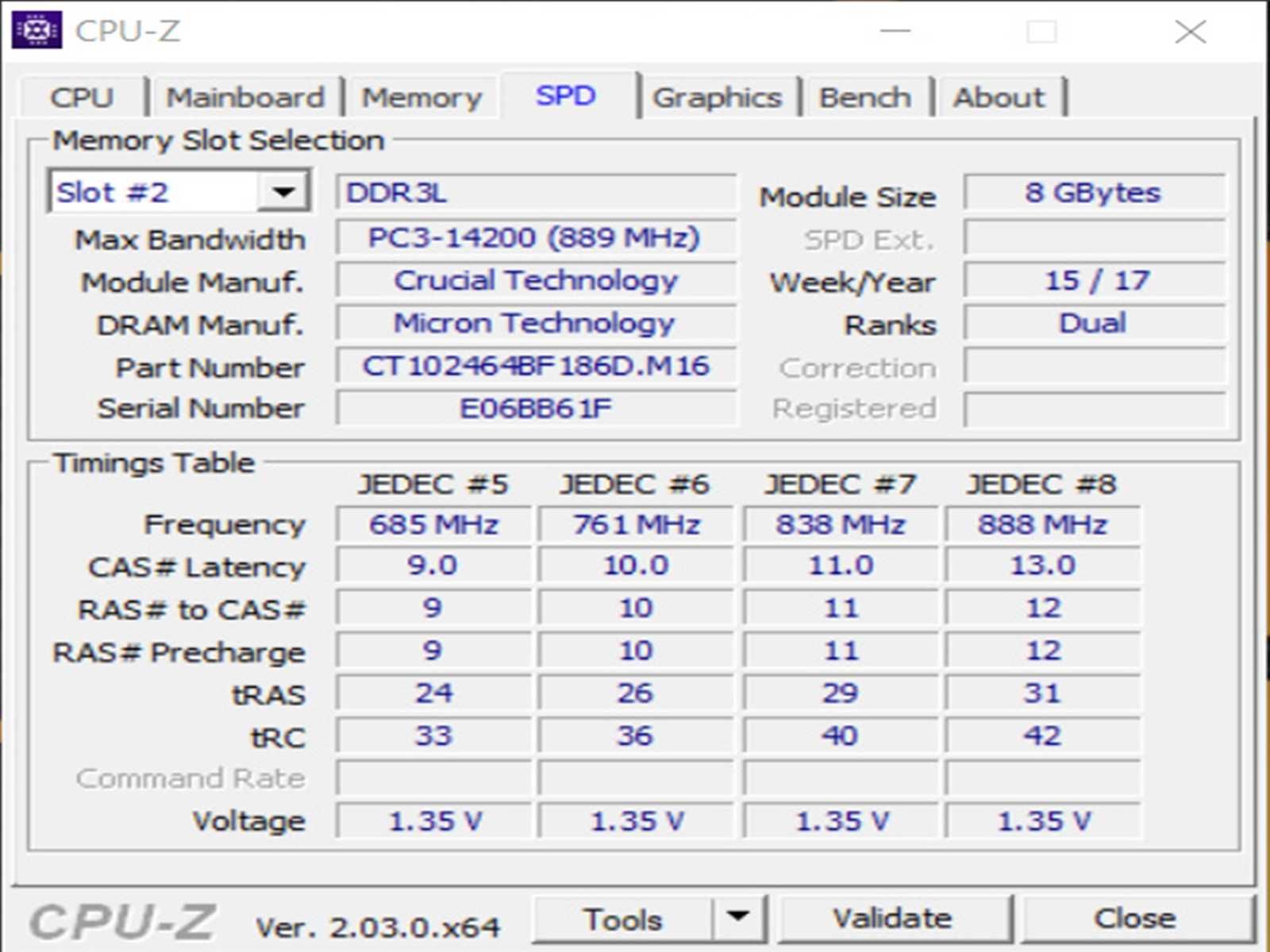 DDR3 8GB CruciaL 14200  1866 L