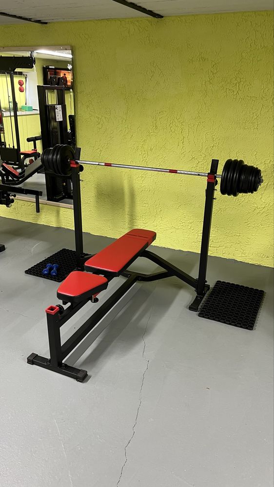 Ławka ze stojakami Marbo Sport gryf z obciązenie 100 kg hes sewim