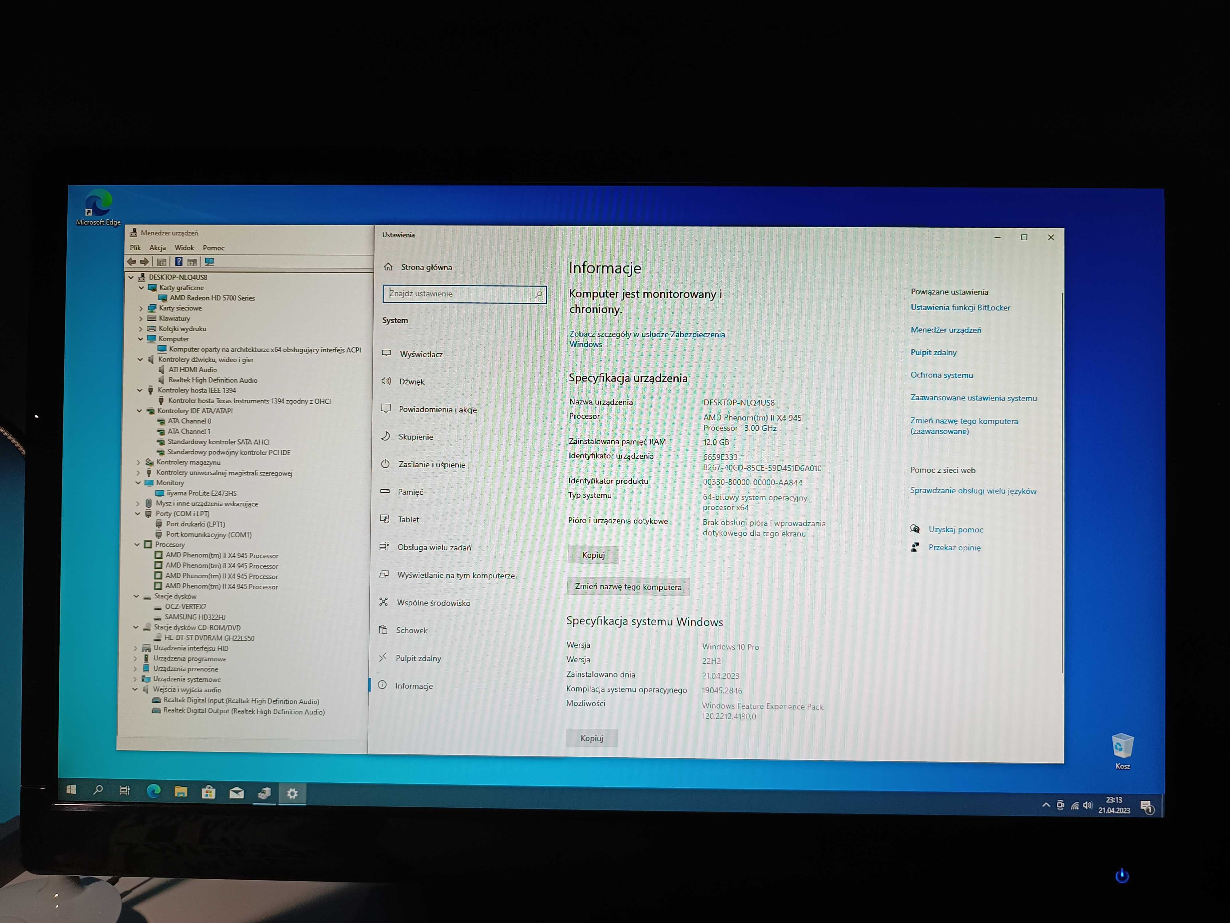 Komputer Win 10 Pro 64bit i monitor 24"