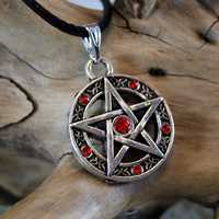 Pentagram Pentakl z czerw kryształkami naszyjnik wicca amulet talizman