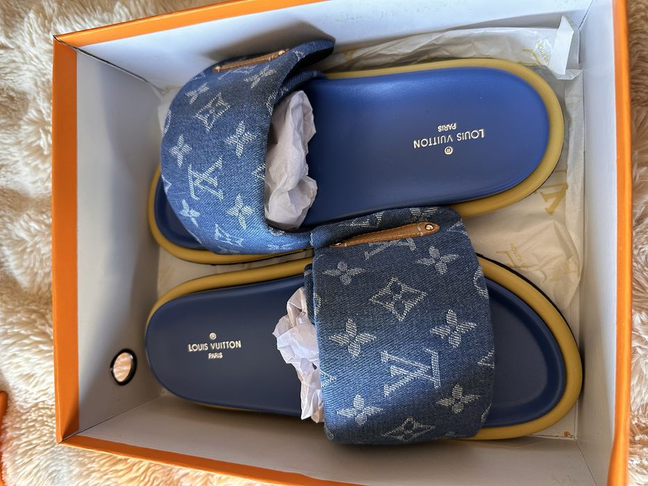 Chinelos Louis Vuitton Denim Monogram – NOVOS, tamanho 38
