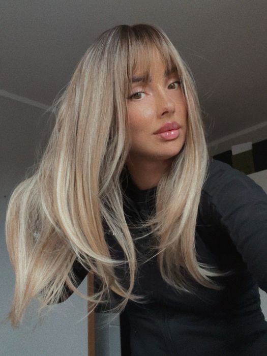 Peruka włosy brąz grzywka ombre gęsta jak naturalne nowa premium