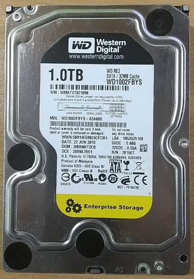 Винчестер жесткий диск 1 Tb Тб SATA2 WD RE3 WD1002FBYS исправный