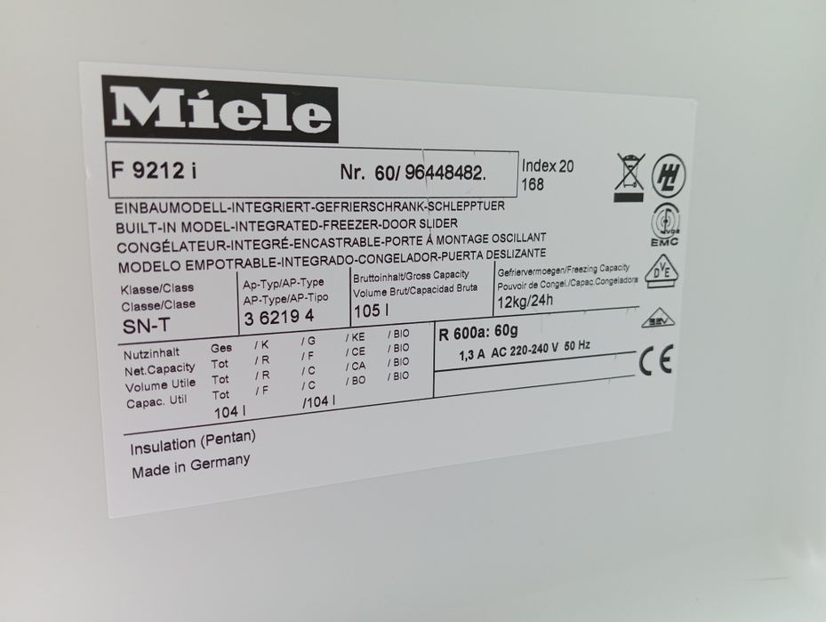 Морозильна камера Miele F 9212 під забудову 87см з Німеччини гарантія