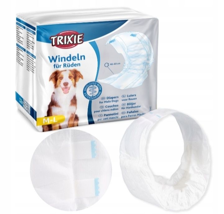 Trixie Pieluchy dla Psa, samca  M/L białe 12 sztuk pampersy podkłady