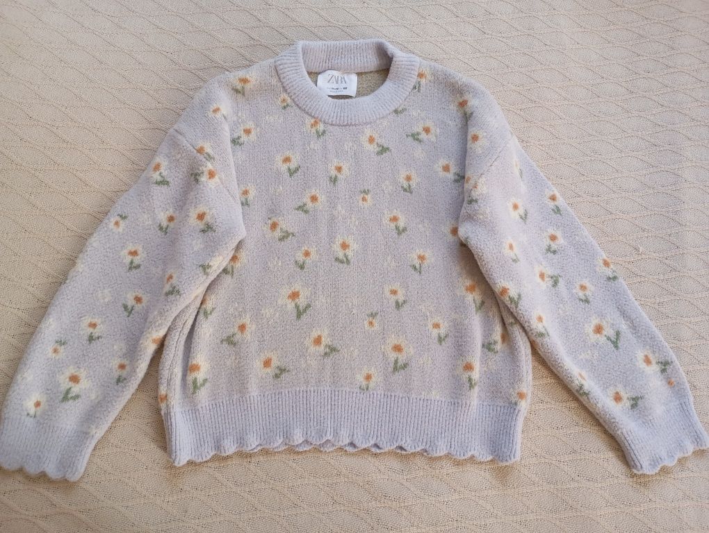 ZARA 11-12lat liliowy sweterek w stokrotki na wiosnę