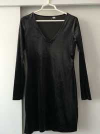 Sukienka welurowa czarna H&M Divided XL/42 z dekoltem w serek