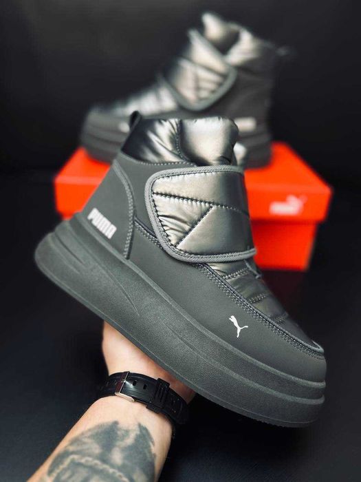 Зимние женские дутики пума  серые супер тёплые дутиши puma на меху