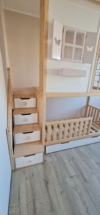 Łóżko piętrowe domek łóżeczko antresola siatka liny