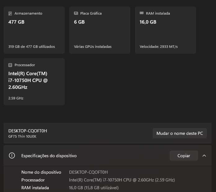 Portátil Gaming MSI GF75 Thin  10UEK RTX 3060