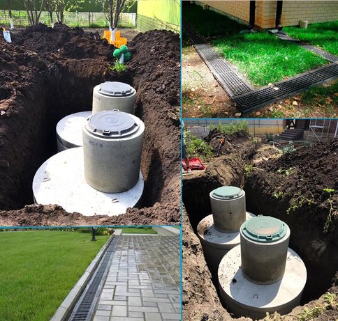 Септик - канализация , выгребная яма ( бетонные кольца ) ямы траншеи