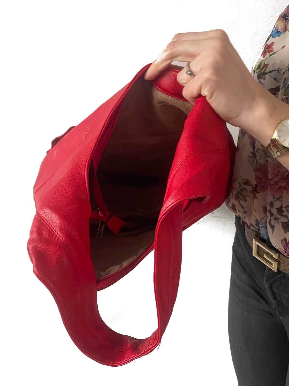 Torebka worek shopper na ramię pojemna z ćwiekami skóra ekologiczna