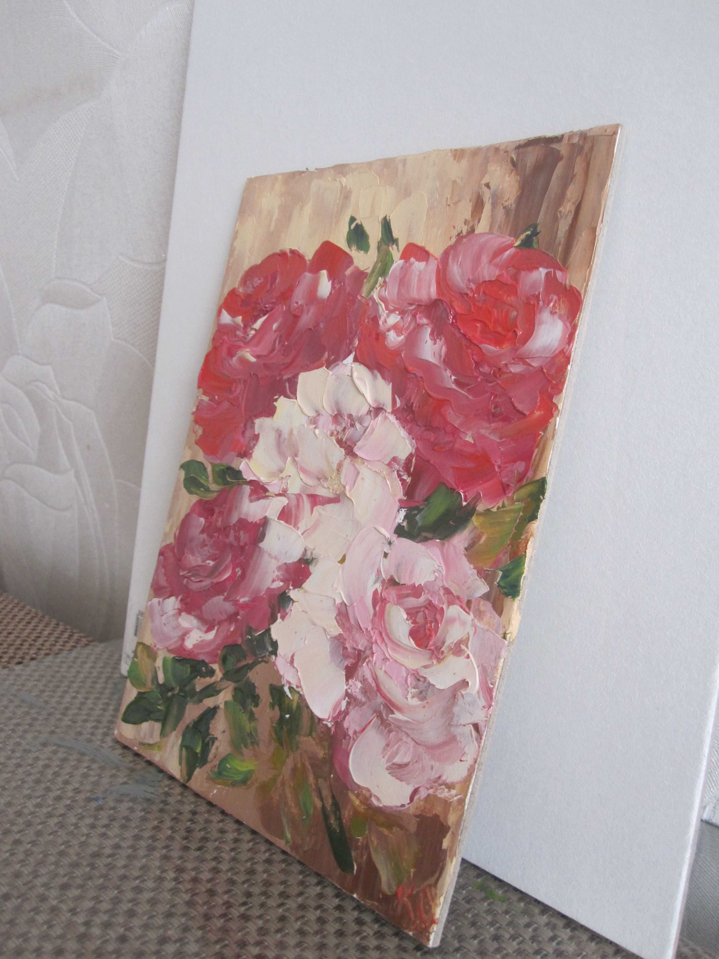 Картина Рожево-білі півонії, картон, олія