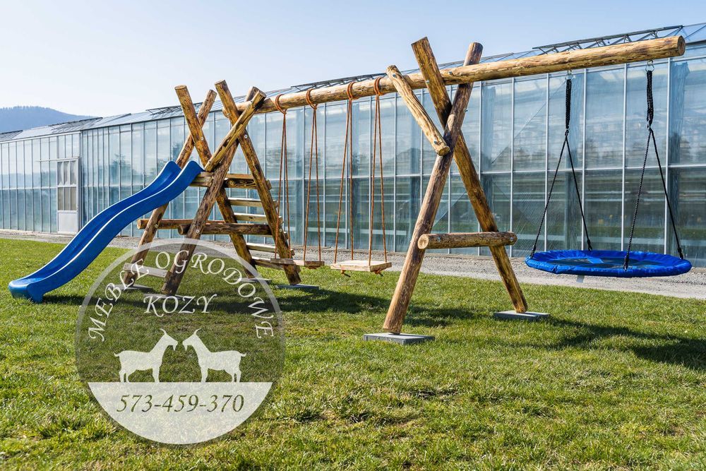 PROMKA! Drewniana huśtawka ogrodowa z grubych bali / Plac zabaw Stelaż