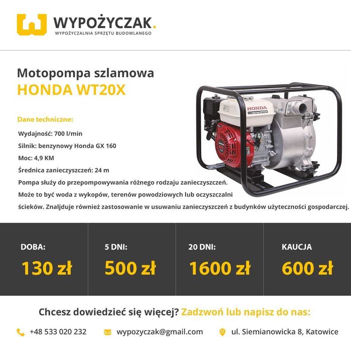 Pompa spalinowa do wody brudnej / motopompa szlamowa - WYNAJEM