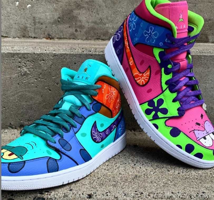 Spongebob patrick Nike air jordan 1 mid custom ręcznie malowane 44