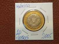 México - moeda de 10 pesos de 2005 (bimetálica/animais)