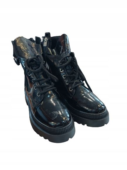 Dgn 39 Lakierowane Botki Czarne Sznurowane J17223
