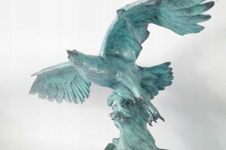 DWA ORŁY sokoły Ogromna FIGURA Z BRĄZU rzeźba 82 cm