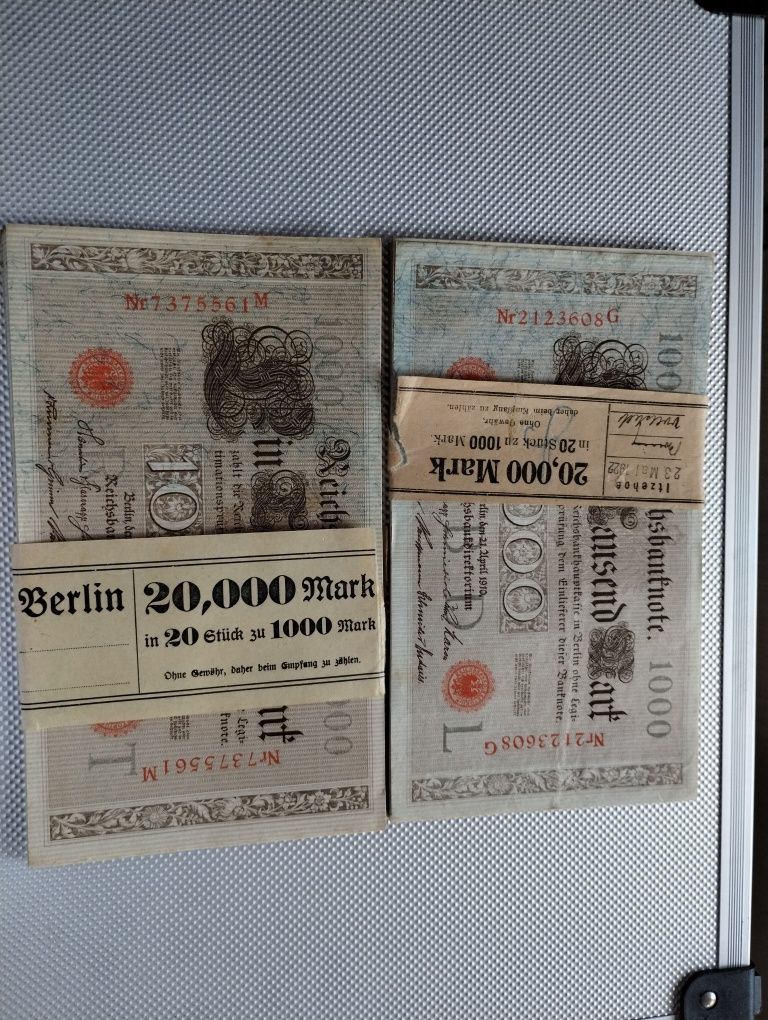 Banknoty 2 paczki 20x1000 Marek 1910r.