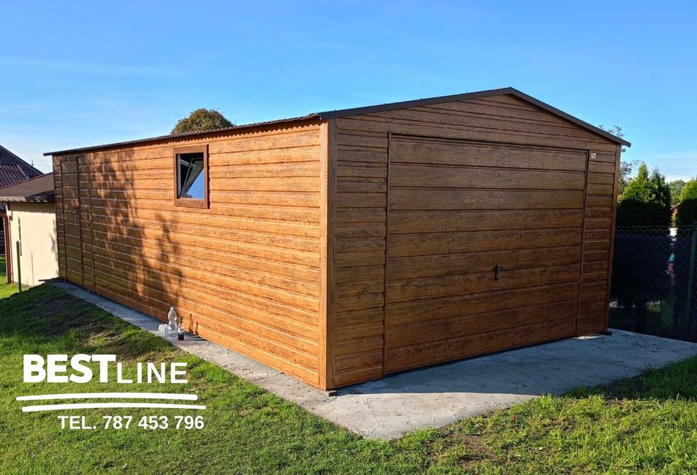 Garaż blaszany 4m x 6m Drewnopodobny konstrukcja z profili OCYNK