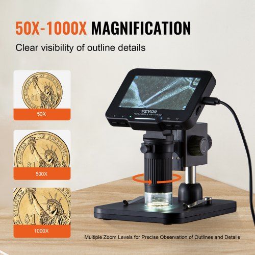Microscópio Digital com Tela HD e Ampliação de 50x-1000x