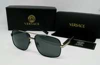 Versace стильные мужские очки классика черные с золотом поляризирован