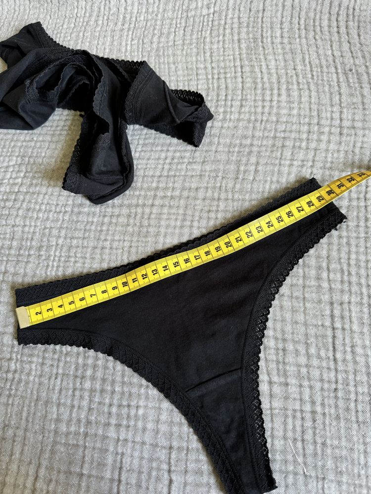 H&M 3 pary czarne stringi pół brazyliany bawełniane bawełna koronka Xs