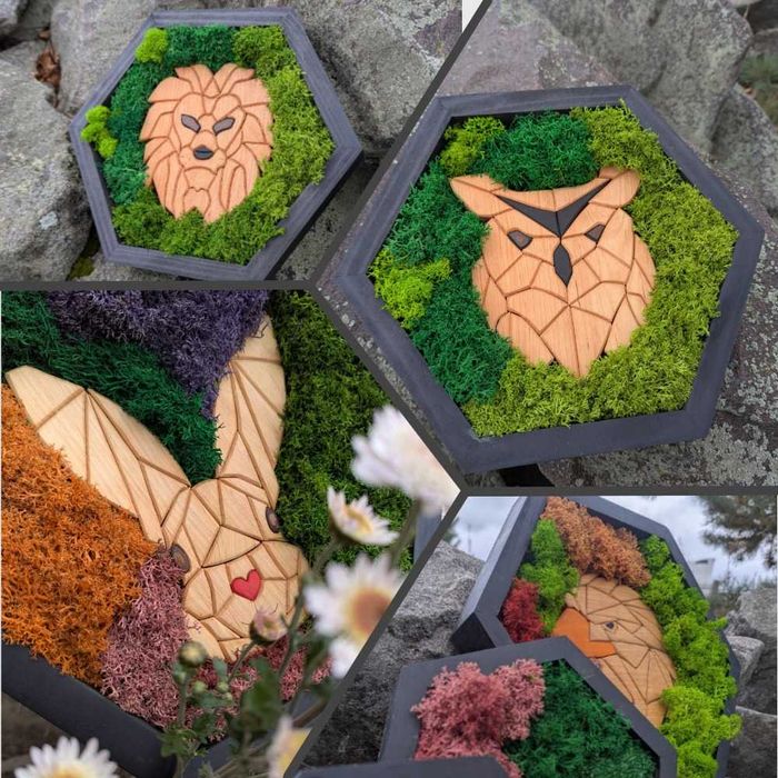 Соти декор в інтер'єр на стіну картина з моху Панно з дерева Мозаїка