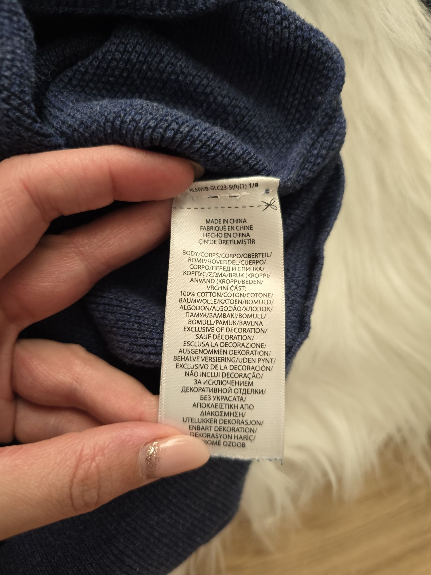 Sweter męski Ralph Lauren L paski szary granatowy bawełna cotton bdb