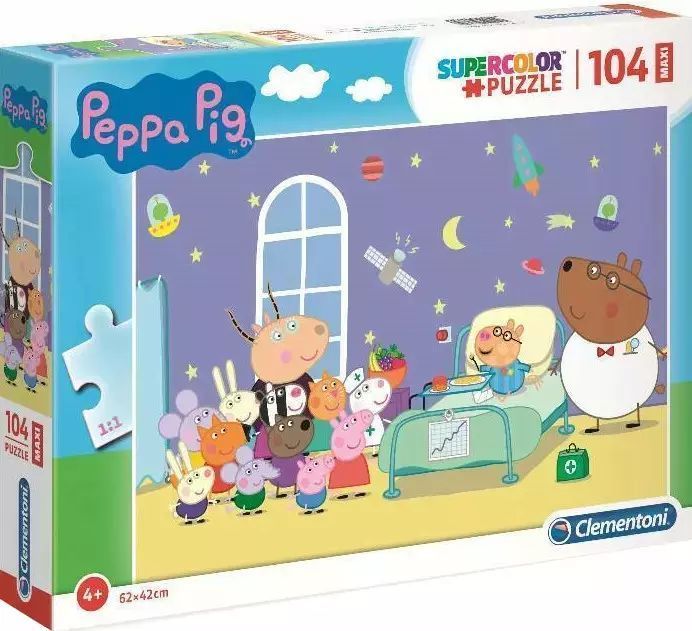 Puzzle maxi 104 elementy. Super color. Świnka Peppa. Clementoni